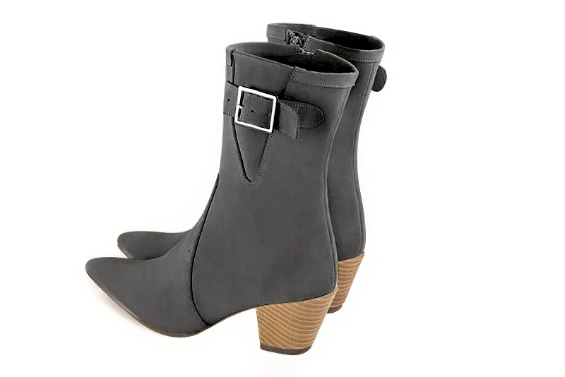 Dark grey women's ankle boots with a zip on the inside. Tapered toe. Medium cone heels. Rear view - Florence KOOIJMAN